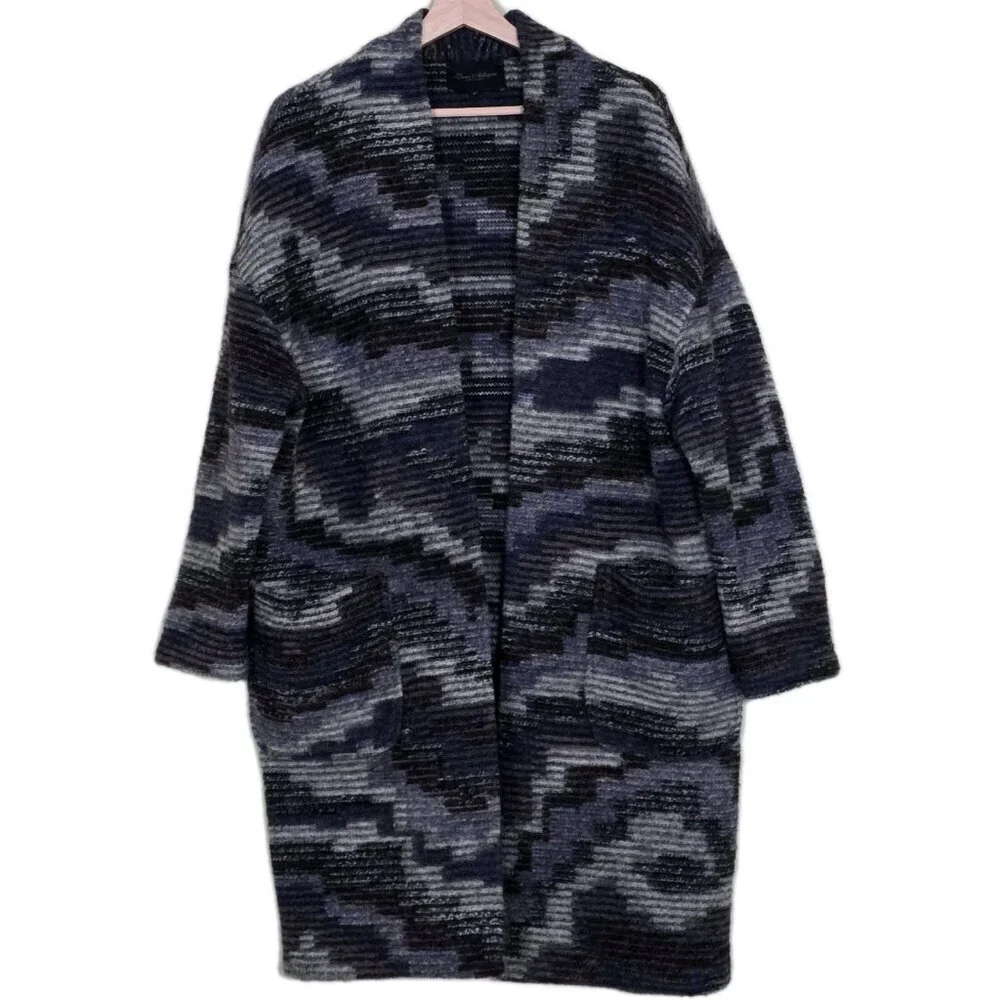 Luna Allegra Cardigan Womens M Multi LS Open Front Wool Blend Cottage Slouchy